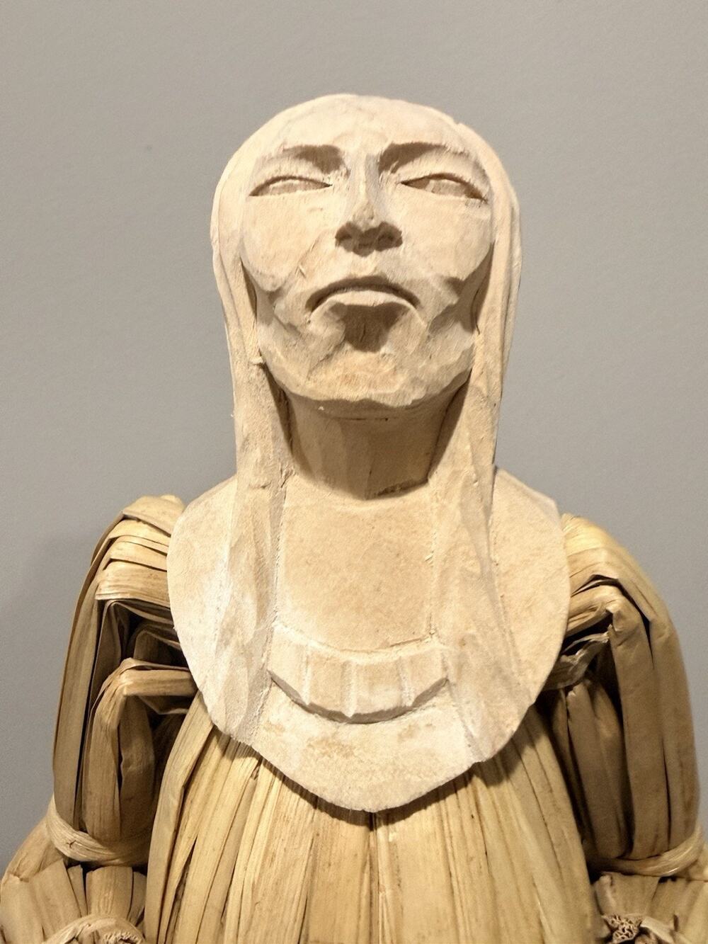 Corn Husk & Carved Wood Native American Indian Fisherman Figurine Thanksgiving